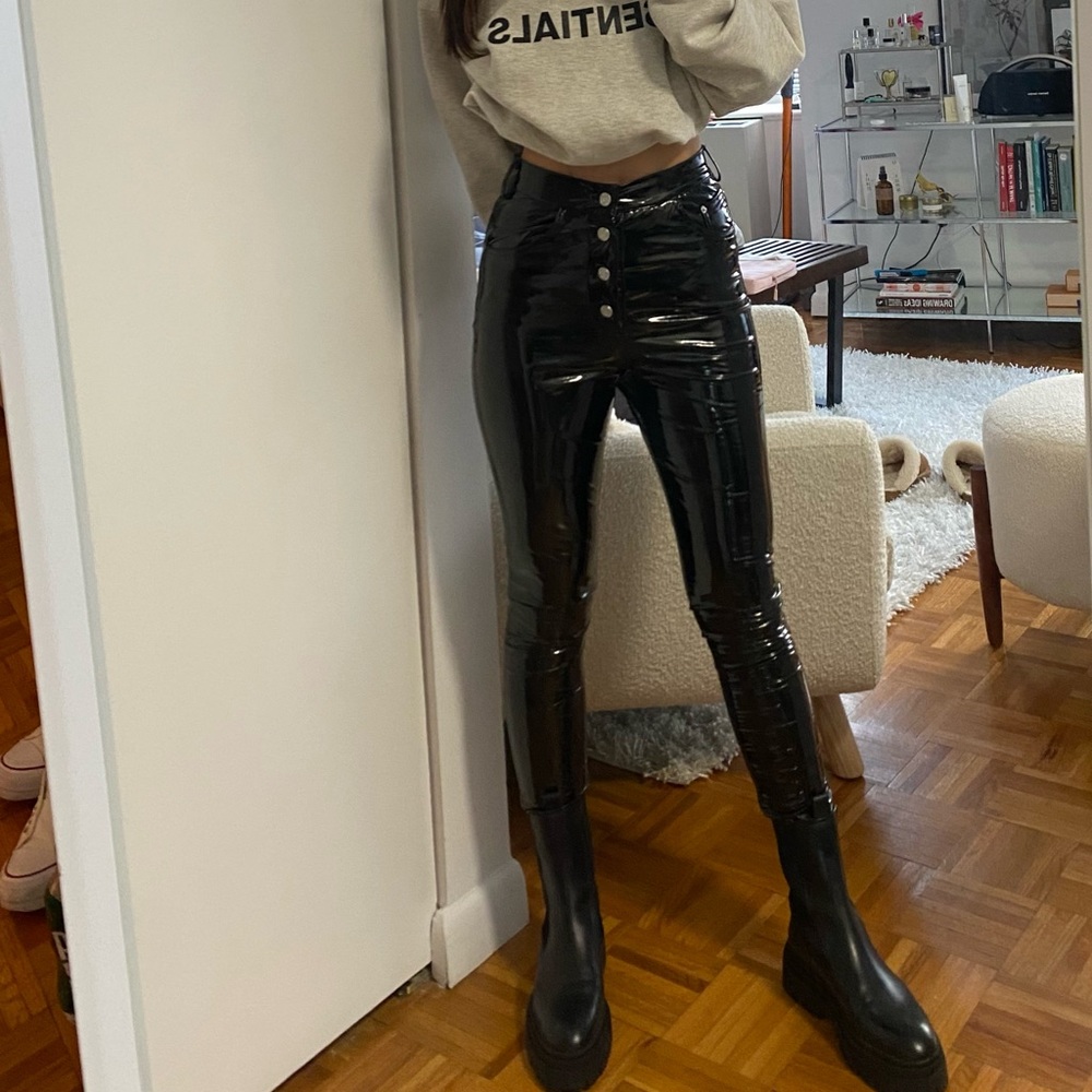 4th & Reckless SKINNY VINYL TROUSER BLACK